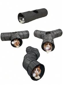 1 Đường hầm cho mèo có thể gấp gọn nhiều kích cỡ, chất liệu in, đồ chơi tương tác cho mèo chơi trong nhà - màu đen - Xem 1