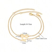 2 stks/set eenvoudige trendy initiële en oneindige symbool goudkleurige roestvrijstalen ketting gelaagde armbandset voor dames