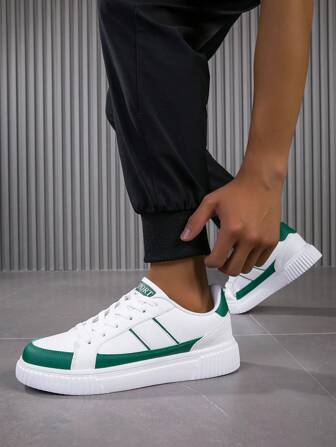 Men's Fashionable White & Green Sports Casual Sneakers, Versatile