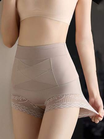 1 pieza Pantaletas de control de cintura alta con encaje, invisible, que levantan y adelgazan el trasero. Moldeador de cintura, prenda moldeadora, control de barriga, accesorios de gimnasio para fajas reductoras de barriga, fajas lumbares para corsé adelgazante de barriga