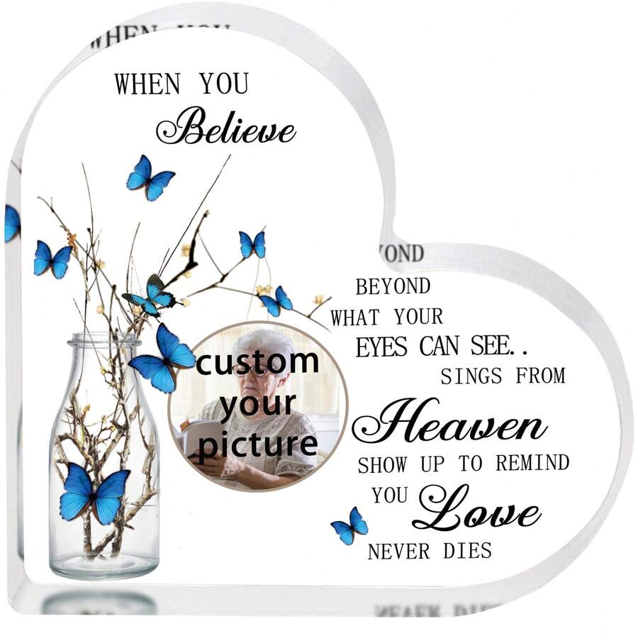 Quà tặng cảm thông cho sự mất mát của người thân yêu, 1 tấm hình trái tim acrylic cá nhân hóa cho bàn làm việc, Quà tặng mẹ mất tích trên thiên đường, Quà tặng trong ký ức yêu thương cho bố, Quà tặng tấm tưởng niệm cho gia đình, Quà tặng đau buồn khi mất chồng, Quà tặng ký hiệu hình ảnh cá nhân cho phụ nữ, Quà tặng tấm ảnh tùy chỉnh cho người đàn ông, quà tặng tưởng nhớ người thân yêu, tấm ảnh để bàn được cá nhân hóa - YKL543-BTZ - Xem 1