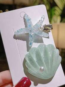 2pcs Bohemian Shell & Starfish Shaped Hair Clips For Daily And Beach Vacation Use - Multicolor - View 10