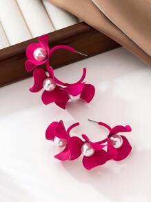 1 Pair Simple & Fashionable Colorful Enamel Pearl Flower Earrings