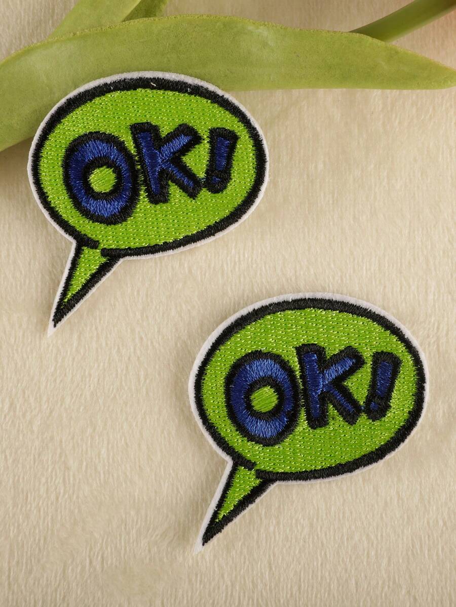 1套/2入組多色英文圖案布製補丁，可愛卡通風格自粘/縫紉式貼花，適用於衣物、包袋、鞋帽 - 彩色 - 查看 1