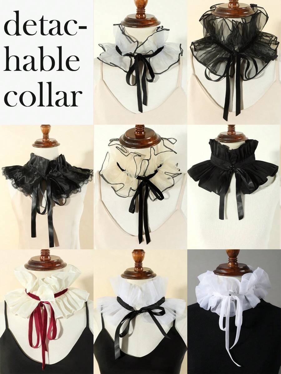 1 chiếc Áo choàng cổ lưới bồng bềnh thời trang dành cho nữ có thể tháo rời, đa năng, có thể điều chỉnh, thích hợp để mặc dự tiệc - A - Xem 1