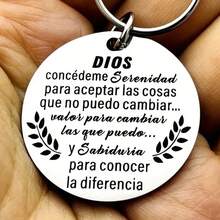 1 pieza Llavero de oración Serenidad en español para hombres, sencillo llavero inspirador de acero inoxidable, regalo de motivación - Plateado - Ver 3