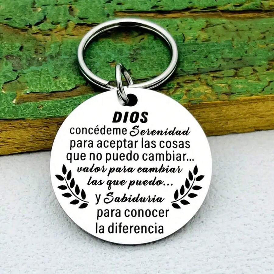 1 pieza Llavero de oración Serenidad en español para hombres, sencillo llavero inspirador de acero inoxidable, regalo de motivación - Plateado - Ver 1