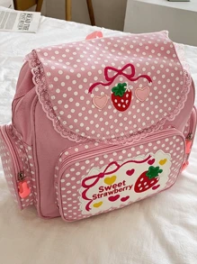 1pc Cute Embroidered Fruit Strawberry Lace Backpack, Student School Bag, Portable Travel BackpackSchool Bag,School Bookbag,Backpack For School,Large Capacity,Classic Casual,Lightweight, Suitable For Teen Girls Women College StudentsMiddle School, High School,Outdoors, Travel, Outings,Holiday,Elementary School, & Cute Strawberry Purse, Strawberry - Pink - View 6