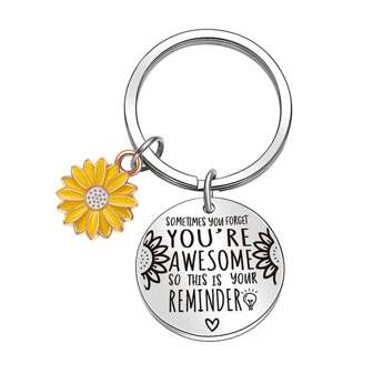1pc Inspirational Women's Girls' Sunflower Charm Slogan Sometimes You Forget You Are Awesome This Is Your Remind Carved Pendant Round Shape Stainless Steel Keychain For Best Friends Sisters Birthday Gift Cute Fashion Style Car Keychain Purse Bag/Car/Home Decoration Pendant For Back To School Thank You Nurse /Bff /Bestie /Coworker/Colleague Thanksgiving Day Gift Car Accessories Bag Charm Goth Y2k