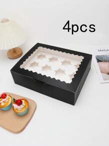 2 piezas/4 piezas Cajas de papel para cupcakes con ventana transparente para mostrar, con capacidad para 12 cupcakes, caja de tamaño grande, ideal para regalos de cumpleaños, bodas, San Valentín, cajas de embalaje para pasteles, fiestas, bolsas de regalo para cocinas - Papel - Ver 16