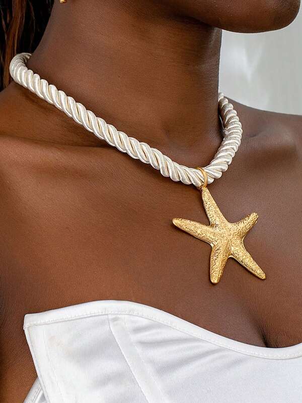 1 peça Colar de Cordão com Pingente de Estrela-do-Mar para Praia de Verão para Mulheres