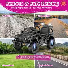 Ride On Truck,12V Kids Electric Vehicles With Parent Remote Control,Spring Suspension,Safety Belt,LED Headlights,Music Player&Horn,Low Battery Voice Prompt - Black - View 5