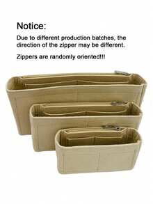 Baguette-Shaped Multi-Pocket Organizer Inner Bag, Felt Fabric Zipper Cosmetic Bag, Suitable For Women's Cosmetics And Portable Travel Wallet, Multi-Layer Compartment Design - Beige - View 2