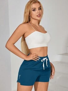 Quần short thể thao nữ dáng rộng, xẻ tà, có túi khóa kéo, co giãn và thoải mái, thích hợp cho mùa hè. - Màu xanh lam - Xem 3