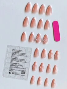 Mejore su estilo de uñas con 24 uñas de manicura francesa en forma de almendra, de tamaño mediano, con un diseño simple y elegante con bordes blancos, lazos 3D y adornos de perlas, hechas a mano y brillantes con pedrería. Adecuado para niñas y mujeres para usar en varias ocasiones, como vacaciones, fiestas, bodas, vacaciones, uso diario y talla grande. Incluye pegamento para uñas. - Multicolor - Ver 3