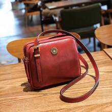 1PC Vintage Style Double Compartment Crossbody Bags, Casual Square PU Shoulder Bag For Women's Gift, Ladies Daily Handbags And Purses