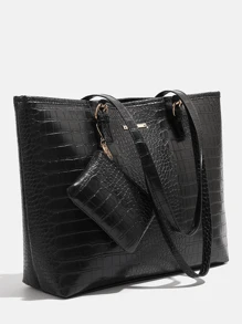 Túi xách nữ cỡ lớn mới, túi đeo vai thời trang châu Âu và Mỹ dành cho nữ, túi xô cho mẹ. - màu đen - Xem 6