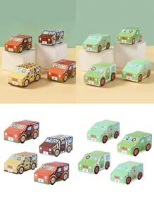 6Pcs Animal Patterned Small Car Shaped Mini Candy Box, Animal Themed Party Birthday Decorations, Portable Candy Box, Candy Bag Gift Packaging Box - Multicolor - View 1
