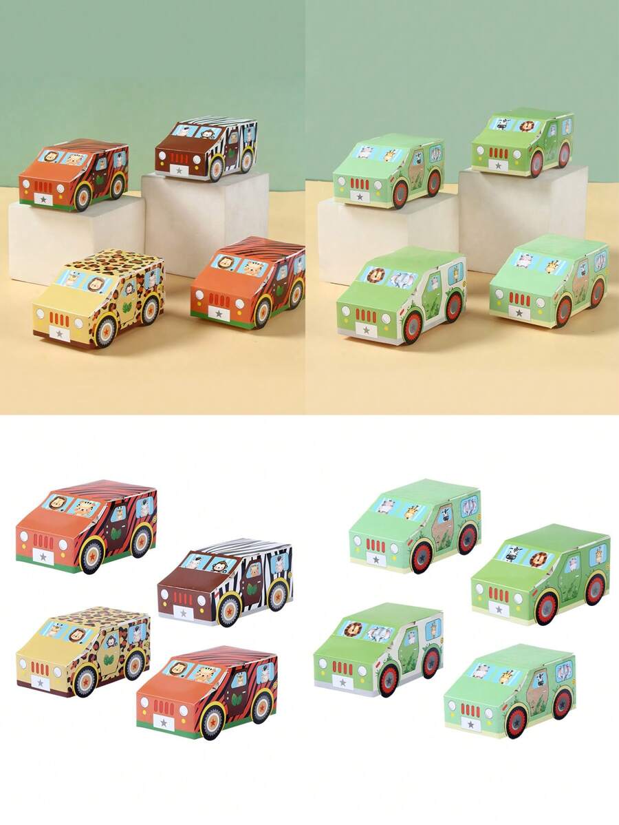 6Pcs Animal Patterned Small Car Shaped Mini Candy Box, Animal Themed Party Birthday Decorations, Portable Candy Box, Candy Bag Gift Packaging Box - Multicolor - View 1