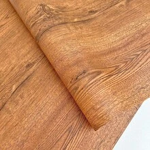 1卷棕色仿木紋自粘PVC防水可拆卸壁紙，適用於DIY派對裝飾、客廳、廚房、臥室、宿舍、家具翻新及美學壁紙 - 棕色 - 查看 6