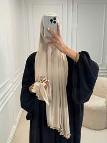 1pc Women Solid Jersy Hijab Modal Soft Headscarf With Frill Trimmed Decor Scarves For Women, Suitable For Daily Use In Arab Style Headband For Abaya