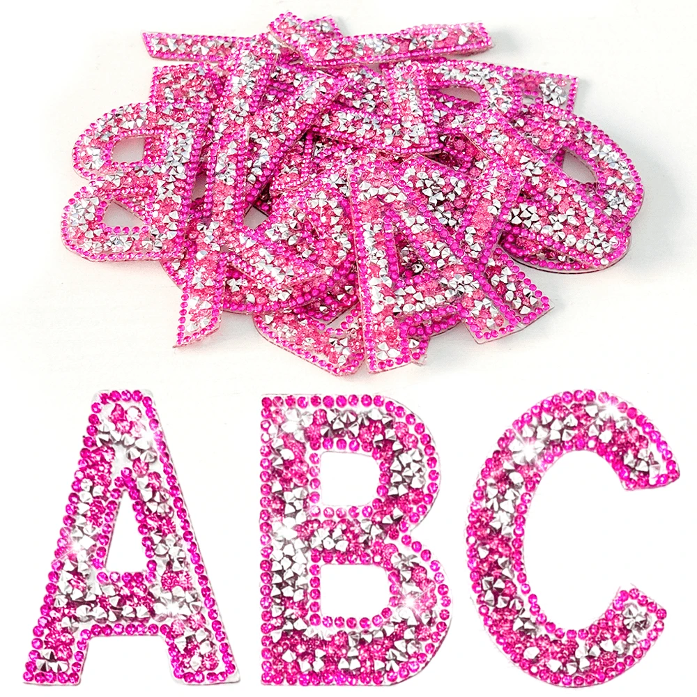 1pc Shiny Rhinestone Letter Patch, A-Z Pearl Glitter Letter Sticker, Personalized Self-Adhesive English Alphabet Patch, Suitable For Car, Hat, Shirt, Shoes, Jeans, Bags, Arts & Crafts, Clothing DIY Decoration (Pink)