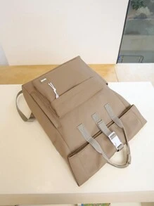 1pc Women Solid Color Functional Backpack Suitable For Commuting And Travel, Women Simple Casual Functional Backpack, Women Solid Color Functional Backpack, Women Simple Sporty Black Backpack, School Backpack - Khaki - View 7