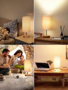 Set De 2 Lámparas De Buró Madera Estilo Minimalista