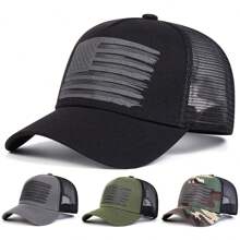 1pc Men's American Flag Embroidered Baseball Cap, Adjustable Outdoor Sun Protection Mesh Hat Suitable For Spring And Autumn Travel, Beach Parties, Trucker Hat,Summer,Holiday,Festival - Multicolor - View 1