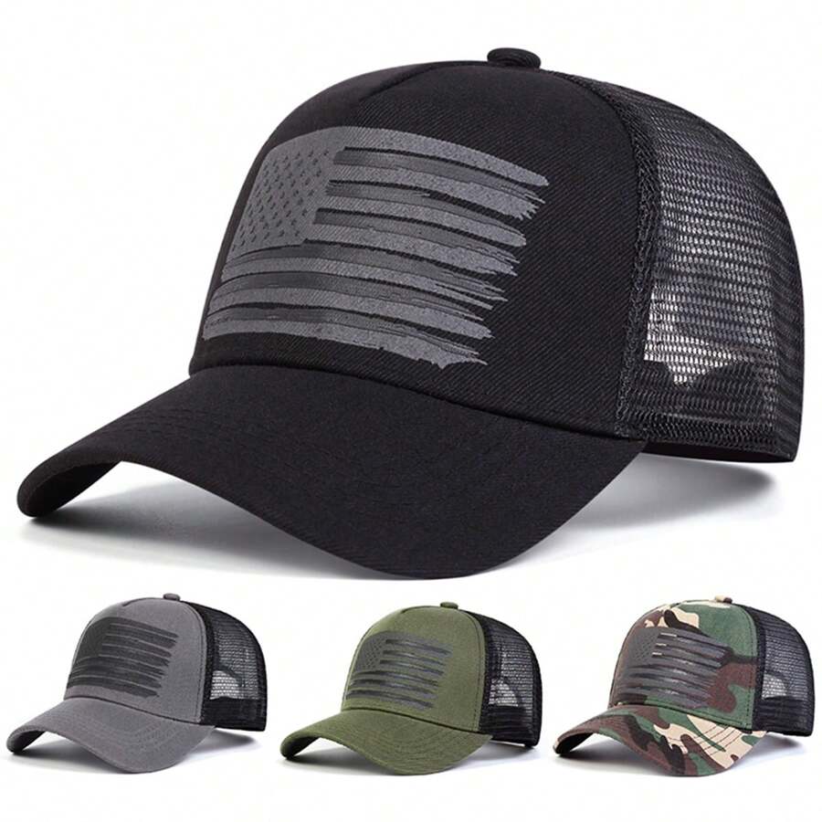 1pc Men's American Flag Embroidered Baseball Cap, Adjustable Outdoor Sun Protection Mesh Hat Suitable For Spring And Autumn Travel, Beach Parties, Trucker Hat,Summer,Holiday,Festival - Multicolor - View 1