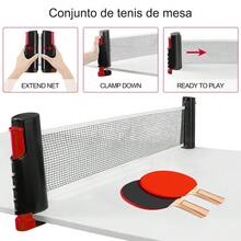 Juego de bates de tenis de mesa, 2 bates de tenis de mesa con 3 pelotas de tenis de mesa, red retráctil y bolsa de almacenamiento, juego ideal de bates de tenis de mesa para interiores y exteriores, diversión familiar, regalo - Azul - Ver 4