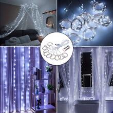 1入組窗簾裝飾燈，RGB顏色100/200/300 LED銀線窗簾燈，USB遙控器多色銀線窗簾燈，適用於室內家居、室外花園、情人節、婚禮和節日裝飾 - 黃銅色 - 查看 7