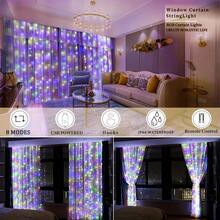 1入組窗簾裝飾燈，RGB顏色100/200/300 LED銀線窗簾燈，USB遙控器多色銀線窗簾燈，適用於室內家居、室外花園、情人節、婚禮和節日裝飾 - 黃銅色 - 查看 6