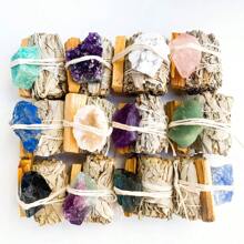 1 Set Natural Amethyst Crystal Stone & White Sage Grass & Palo Santo,Healing Crystals And Reiki Crystals, For Home Purification, Cleansing Set For Spiritual,Perfect Gift For Us And Your Friends, Home Decoration. - Sage - View 1