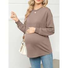 Women's Maternity Shirts Long Sleeve Sweatshirt Zipper Split Side Pregnancy Casual Tunic Top - 淺褐色 - 查看 3