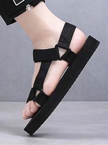 Sandalias planas negras, sandalias de mujer, sandalias abiertas, sandalias minimalistas de verano para mujer. Modernas, sencillas y cómodas, perfectas para salir. - Negro - Ver 4