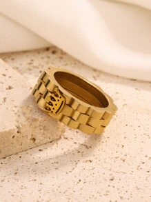 1pc Simple Fashion Golden Crown Stainless Steel Ring - Yellow Gold - View 4