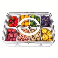 Divided Serving Tray With Lid And Handle, Portable Snack Containers Snackle Box Snack Tray With Lid, Veggie Tray Charcuterie Boxes Fruit Tray Candy Organizer - Cream - View 8