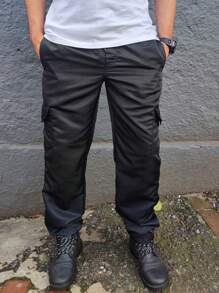 Calça Cargo Tactel Masculina 5 Bolsos Trabalho Uniforme - Preto - Visão 1