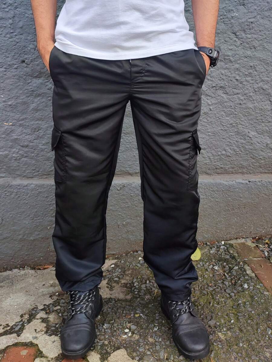 Calça Cargo Tactel Masculina 5 Bolsos Trabalho Uniforme - Preto - Visão 1