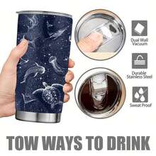 1個星空海洋主題杯，海洋世界，20盎司多功能汽車杯戶外咖啡杯保溫杯，送給家人和朋友的禮物，2024年 - 藍色 - 查看 3