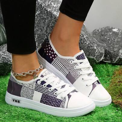 女士圓頭綁帶帆布鞋，全季舒適運動時尚簡約休閒透氣防滑