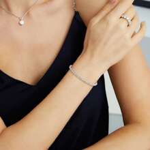 MDFUN 1pc Platinum Plated Diamond & Zirconia Eye-Shaped Elegant Jewelry Tennis Bracelet, Suitable For Women - White - View 7