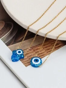 1 件不锈钢链式项链，带眼形 Hamsa 手形吊坠，适合日常佩戴