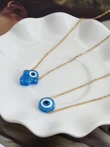 1 件不锈钢链式项链，带眼形 Hamsa 手形吊坠，适合日常佩戴