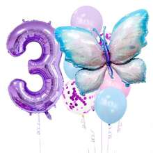 10入組32吋數字氣球，包括藍色和紫色蝴蝶鋁箔氣球，珍珠乳膠彩帶氣球套裝，適用於生日派對、婚禮週年慶祝、蝴蝶主題派對裝飾 - 彩色 - 查看 6