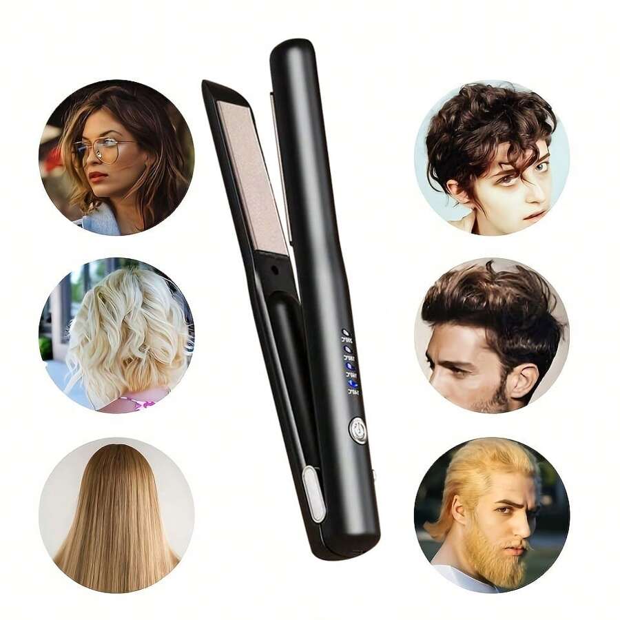 Plancha de pelo, rizador, plancha de pelo, rizador de pelo, plancha, plancha de pelo inalámbrica portátil con revestimiento de cerámica, plancha de pelo tipo peine caliente para mujeres, mini ligera, puerto de carga Tipo-C para plancha de pelo recargable por USB, 2 en 1 mini inalámbrica portátil alisadora y rizadora de pelo, Grande