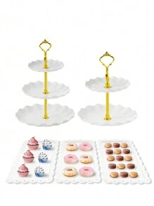 1/5pcs Plastic Cake Stand Dessert Plate Set, 2-Tier/3-Tier Dessert Display Rack, Round Multi-Layer Tray Suitable For Birthday, Wedding, Party - Pink - View 10