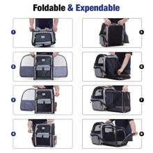 LEKESKY - Large Cat Backpack Carrier Expandable Pet Carrier Backpack For Small Dogs Medium Cats Fit Up To 18 Lbs, Dog Carrier Backpack,Puppy Backpack Carrier, Blue Striped - Xanh và trắng - Xem 2
