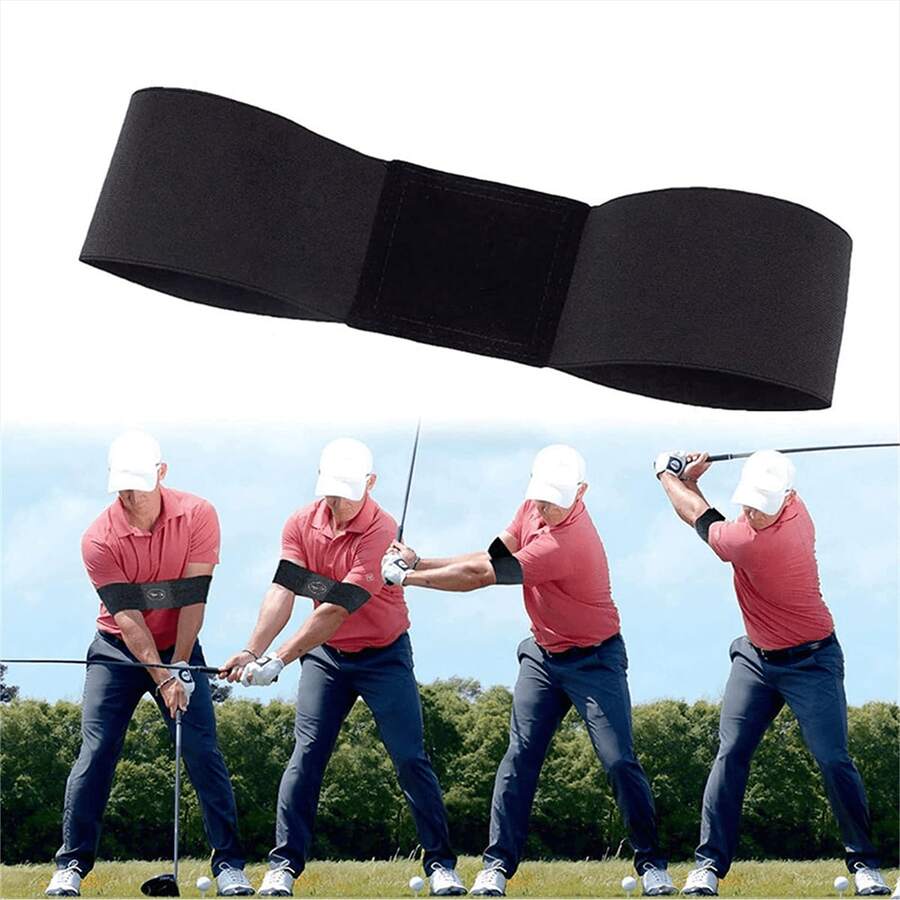 高爾夫球擊球訓練輔助器，矯正擊球手姿勢的工具，適用於初學者，藉由手臂肘部的姿勢教學輔助器，進行高爾夫球桿的練習 - 黑色 - 查看 1